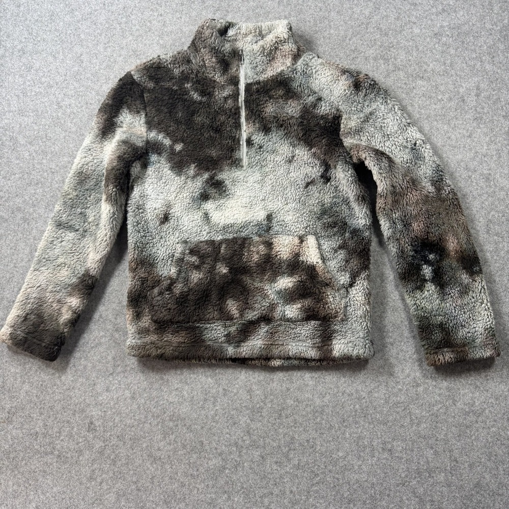 Sweet Generis Women Quarter Zip Sherpa Pullover S Grey Tie Dye Fuzzy Fleece